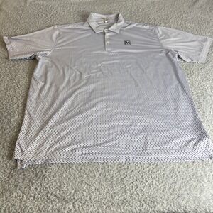 Peter Millar Summer Comfort Polo Shirt Mens XXL Blue White Geometric Print Golf